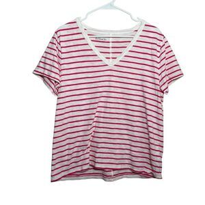 J Crew T-Shirt Women's XL Pink Striped Girlfriend Tee V-Neck Short Sleeve